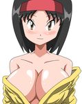  1girl black_hair breasts cleavage erika_(pokemon) gym_leader hairband large_breasts pokemon short_hair solo 
