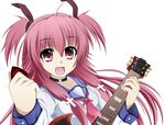  angel_beats! colorized e_lu_daa fang guitar highres instrument koshi-kun long_hair open_mouth purple_eyes purple_hair school_uniform serafuku shinda_sekai_sensen_uniform solo yui_(angel_beats!) 