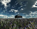  cloud colorful flower grass instrument lavender_(flower) nature no_humans original piano plant scenery sky trbrchdm 