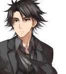  black_eyes black_hair emiya_kiritsugu facial_hair fate/zero fate_(series) formal male_focus necktie pepe_(jonasan) simple_background solo stubble suit waistcoat white_background 