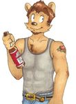  beard beer belt beverage bottle bro brown_eyes brown_hair brown_nose clothing drink facial_hair hair jeans male plain_background shirt simple_background smile solo tank_top tattoo thatoneguyyouknow traditional_media white_background 