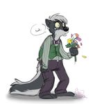  black_nose bow_tie crying dialog english_text firr floe floebean flower grey_hair hair male mammal sad skunk solo text yellow_eyes 