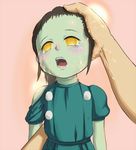  bioshock black_hair blush dress empty_eyes green_skin hands little_sister ponytail porunga566 pov sexually_suggestive tears torn_clothes torn_dress veins yellow_eyes 