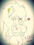  big_breasts blush breasts dragon ear_piercing eyes female hair long_eyelashes long_hair looking_at_viewer love nipples one_eye_closed piercing text traditional_art traditional_media wink xoxo yellow_eyes 