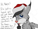  christmas cum cum_on_face english_text feline female hat holidays ibengmainee looking_at_viewer lynx mammal plain_background santa_hat solo text tongue tongue_out white_background 