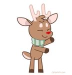  antlers carororo cervine cute dancing deer eyes_closed hooves horn male mammal plain_background reindeer rudolph scarf smile solo standing white_background 