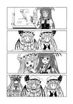  4koma :d :o ascot bat_wings bespectacled blush bow comic embarrassed fang flandre_scarlet flying_sweatdrops glasses greyscale hair_bow hat head_wings highres hitachi_magic_wand koakuma lips long_hair monochrome multiple_girls necktie o_o open_mouth patchouli_knowledge recurring_image remilia_scarlet sex_doll sex_ed shaded_face short_hair side_ponytail silent_comic smile suzutaka_(ringo_kakigoori) tenga touhou vibrator wings |_| 