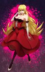  bad_id bad_pixiv_id bare_shoulders blonde_hair breasts cleavage dress elbow_gloves gloves highres kiss-shot_acerola-orion_heart-under-blade large_breasts long_hair monogatari_(series) solo toshi_gahara yellow_eyes 