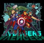  5boys avengers beard black_widow blonde_hair bow_(weapon) brown_hair bruce_banner cape captain_america clint_barton facial_hair hawkeye_(marvel) hulk iron_man koguchi_(kgc030) marvel multiple_boys natasha_romanoff power_armor red_hair shield steve_rogers sunglasses superhero thor_(marvel) tony_stark weapon 