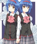  bad_id bad_pixiv_id blue_hair bow brown_eyes dual_persona holding_hands little_busters! multiple_girls nishizono_midori nishizono_mio pink_bow satou_aoi school_uniform short_hair 