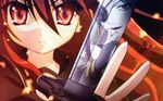  bel_peol close-up eyepatch highres long_hair non-web_source official_art red red_eyes red_hair reflection shakugan_no_shana shana solo sword weapon 