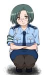  bad_id bad_pixiv_id breast_hold breasts brown_eyes crossed_arms glasses green_hair hisakawa_riho large_breasts lucky_star narumi_yui necktie panties panties_under_pantyhose pantyhose pencil_skirt police police_uniform policewoman short_hair skirt solo squatting underwear uniform upskirt 