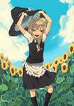  blonde_hair flower hat hat_removed headwear_removed holding holding_hat itsutsu kirisame_marisa solo sunflower touhou 
