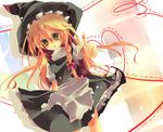  bad_id bad_pixiv_id blonde_hair blush bow braid dress hair_bow hat heart kirisame_marisa long_hair open_mouth pochi-t pointing ribbon side_braid solo touhou witch witch_hat 