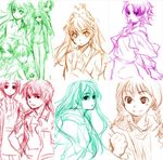  6+girls ame_yamori azalie_cait_sith cleo_everlastin constance_magee headband leki leticia_maccready long_hair majic_lin majutsushi_orphen multiple_boys multiple_girls multiple_monochrome orphen short_hair sketch 