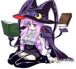  book cosplay crescent crossover hat lilith_(yamibou) lilith_(yamibou)_(cosplay) long_hair lute_(apocalypselibrary) parody patchouli_knowledge purple_hair solo touhou very_long_hair witch_hat yami_to_boushi_to_hon_no_tabibito 