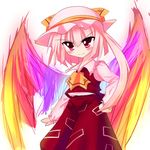  &gt;:) bangs blonde_hair fiery_wings flandre_scarlet fujiwara_no_mokou haiiro_(immature) hat if_they_mated lowres pink_hair red_eyes smile solo touhou v-shaped_eyebrows white_hair wings 