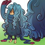  barefoot blue_hair gen_4_pokemon hitec long_hair long_sleeves messy_hair moemon personification pokemon pokemon_(creature) scarf sweater tangrowth very_long_hair 