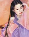  black_hair chen_shu_fen chinese_clothes copyright_request hanfu highres lipstick long_hair makeup realistic smile solo 