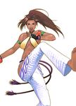  barefoot brazilian brown_eyes brown_hair capoeira christie_monteiro dark_skin feet fingerless_gloves g-room_honten gloves high_kick kicking long_hair solo tekken tekken_5 