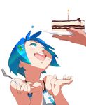  birthday blue_eyes blue_hair cake face food fork hair_ornament hairclip happy mineji out_of_frame pastry pixiv pixiv-tan short_hair solo_focus 