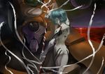  ass ayanami_rei back blue_hair diolemonde eva_00 lance_of_longinus moon neon_genesis_evangelion plugsuit red_eyes short_hair solo star 