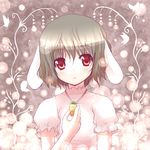  animal_ears bug bunny_ears butterfly carrot expressionless face flower hiraga_matsuri inaba_tewi insect jewelry pendant red_eyes short_hair solo touhou upper_body 