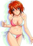  bikini ibis_douglas purple_eyes red_hair shiny shiny_skin short_hair shu-z side-tie_bikini solo super_robot_wars swimsuit 