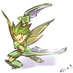  armor claws costume gen_1_pokemon hitec male_focus personification pokemon scythe scyther simple_background solo spiked_hair white_background wings 