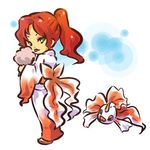  bow cotton_candy gen_1_pokemon goldeen green_eyes hitec horns japanese_clothes kimono moemon personification pokemon pokemon_(creature) ponytail red_hair ribbon tongue yukata 