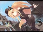  animal_ears bad_id bad_pixiv_id blonde_hair bug butterfly canal cat cat_ears city day dutch_angle hat insect letterboxed long_hair original sky slit_pupils sts very_long_hair yellow_eyes 