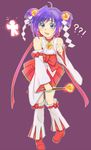  blue_eyes blush boots cardfight!!_vanguard cosplay crossdressing crossplay detached_sleeves hair_ornament japanese_clothes kimono little_witch_lulu magic_wand miko oracle_think_tank pigtails purple_hair sendou_aichi short_twintails shrine_maiden sweatdrop twintails vanguard_ride wand white_legwear 