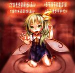  against_glass bad_id bad_pixiv_id bow daiyousei fairy_wings green_eyes green_hair hair_bow hands hot hutaba123 kneeling microwave open_mouth scared side_ponytail solo sweat touhou wings 