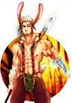  beard biceps body_hair brown_fur clothed clothing facial_hair frown fur hair half-dressed happy_trail lagomorph loincloth male mammal muscles nipples pecs pockyrumz polearm rabbit solo spear topless treasure_trail weapon white_fur white_hair 