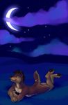  ambiguous_gender brown_fur cloud demicoeur fur hair male moon night nude pawpads sky smile solo teeth white_fur 