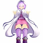  ankle_boots blush boots cardfight!!_vanguard coat cosplay hood kunoichi looking_at_viewer murakumo ninja panties panty_shot pantyshot purple_hair stealth_fae_yukihime stealth_fiend_yukihime thighhighs tokura_misaki underwear vanguard_ride 