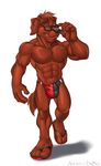  anthro biceps big_muscles brown_fur bulge canine claws clothed clothing da_boz dog eyewear footwear fur glasses grin gus half-dressed looking_at_viewer male mammal muscles nipples pecs pose sandals solo speedo standing swimsuit thong toe_claws topless underwear 