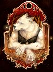  black_nose canine claws clothing ear_piercing ear_ring eyes_closed fur male mammal necklace piercing pockyrumz shirt smile solo tank_top traditional_media white_fur wolf 