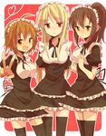  ahoge aoyama_nanami black_legwear blonde_hair brown_hair dress kamiigusa_misaki kwsg long_hair looking_at_viewer maid maid_headdress multiple_girls orange_hair ponytail red_eyes sakura-sou_no_pet_na_kanojo shiina_mashiro short_hair thighhighs yellow_eyes zettai_ryouiki 