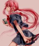  bad_id bad_pixiv_id blood bow cellphone gasai_yuno hair_bow holding holding_knife knife long_hair looking_back mirai_nikki naru_(andante) phone pink_hair red_eyes school_uniform sidelocks skirt solo twintails 