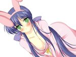  animal_ears blue_hair breasts bunny_ears cleavage green_eyes japanese_clothes kanon kawasumi_mai large_breasts miyaman solo 