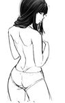  ass back bangs blunt_bangs curvy from_behind greyscale long_hair monochrome original panties sho-n-d sketch solo straight_hair topless underwear undressing 