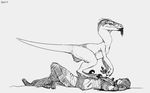  amit blood claws clothing dinosaur feral human male mammal plain_background raptor scalie sketch teeth vore white_background 