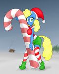  anthro big_breasts blonde_hair blush breasts candy candy_cane christmas cute equine female green_eyes hair hat holidays horse house looking_at_viewer mammal outside pixie_(character) pony santa_hat skirt smile snow 
