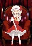  :d ascot blonde_hair blood broken_cup chair cup drinking_glass fangs flandre_scarlet hat looking_at_viewer mary_janes nakatani_nio open_mouth pantyhose red_eyes shoes side_ponytail sitting slit_pupils smile solo touhou vampire white_legwear wine_glass wings 