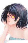  another bad_id bad_pixiv_id bare_shoulders black_hair blue_eyes chin_rest eyepatch looking_at_viewer misaki_mei realistic short_hair simple_background solo womu 