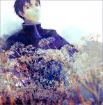  black_hair doumeki_shizuka field flower flower_field gakuran iyumekai male_focus red_eyes school_uniform solo xxxholic 