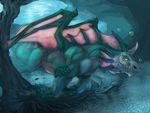  aquatic blue_body bubble bubbles cavern dragon female feral fins fish glowing_eyes horn looking_away looking_right marine rogueliger scales scalie sharp_teeth teeth underwater water wings 