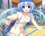  alpha bikini blue_hair dengeki_moeoh hat nipples original see_through swimsuit twintails water wet 