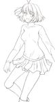  antenna_hair arcueid_brunestud blush breasts greyscale highres kneehighs lineart medium_breasts miniskirt monochrome open_mouth short_hair skirt smile solo sweater tsukihime tsukihime_(remake) turtleneck tusia 